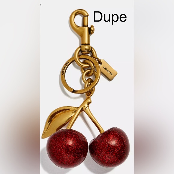 🍒🍒Cherry Keychain Purse Charm Stylish Red Glitter Double Cherries NWT - Picture 8 of 8